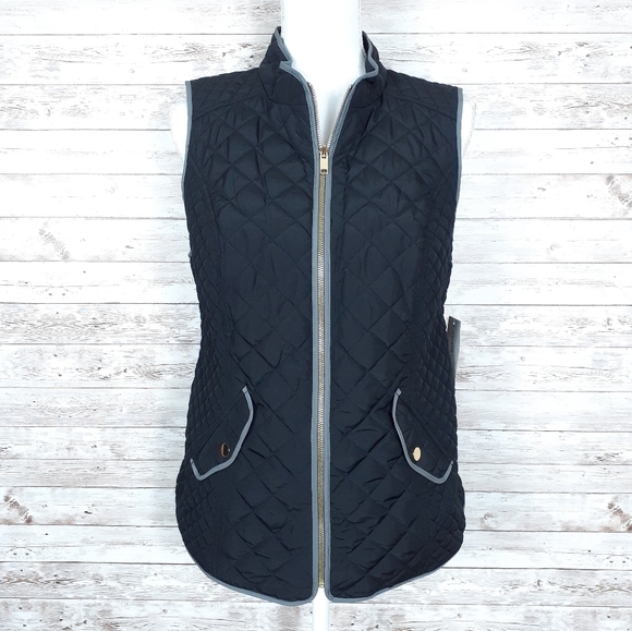 Charter Club Quilted Vest S Black Gray Accents 942 - Picture 2 of 7